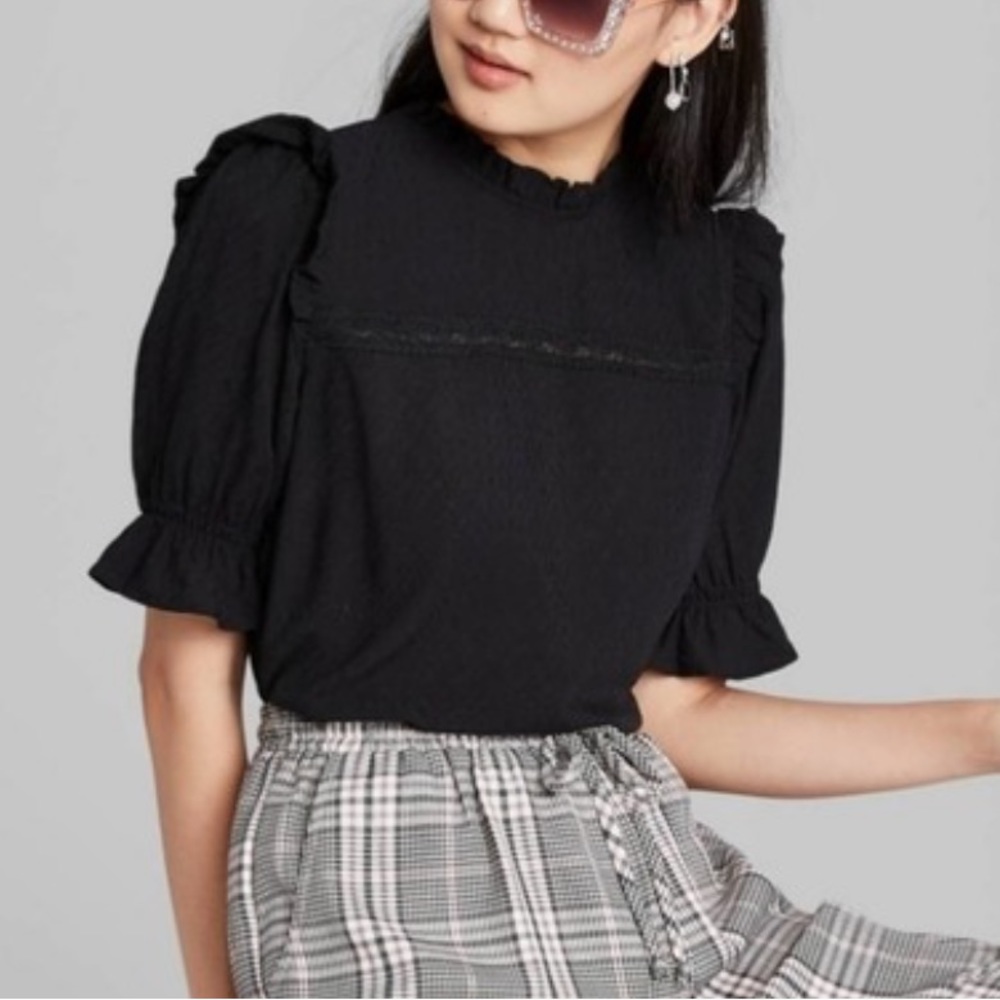 Wild Fable Ruffled Blouse with Lace Detail